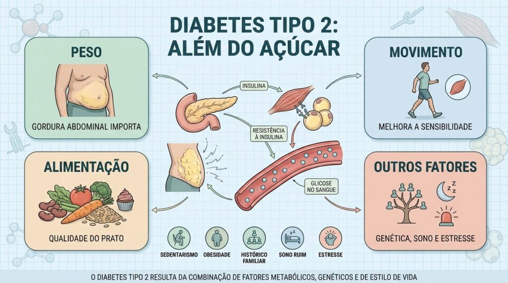 Atividade física e controle do peso ajudam a melhorar a sensibilidade à insulina.