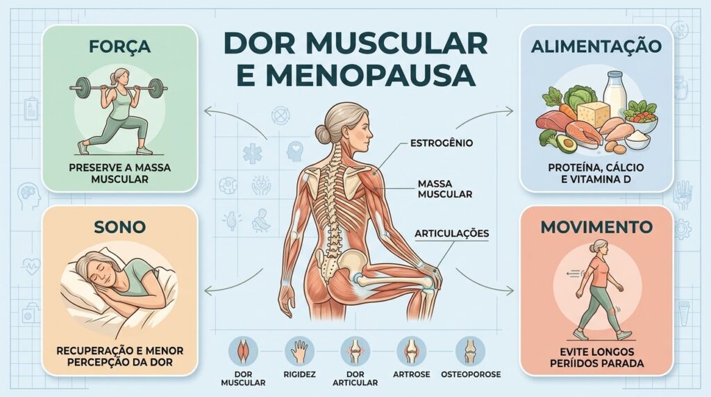 Força, alimentação, sono e movimento ajudam a proteger músculos e articulações na menopausa.