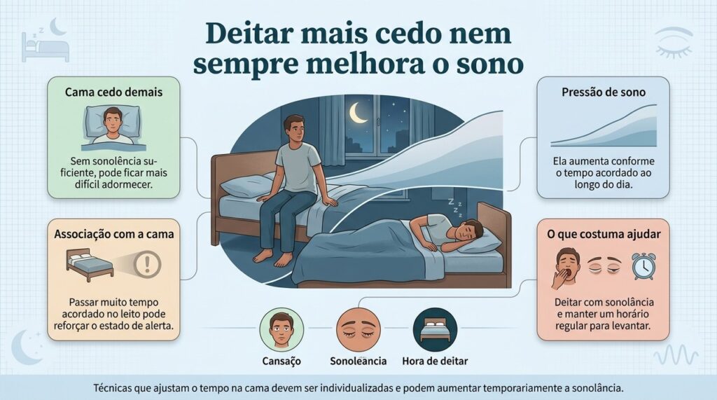 Em quem tem insônia, o horário de deitar deve considerar sonolência, padrão de sono e regularidade dos horários.