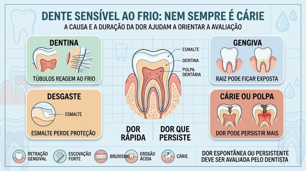 Dentina, gengiva, desgaste e duração da dor ajudam a investigar a sensibilidade.