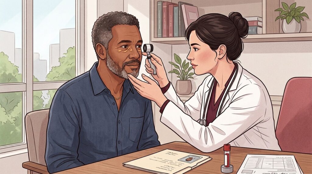 Xantelasma merece avaliação dermatológica e investigação do perfil lipídico e cardiovascular.
