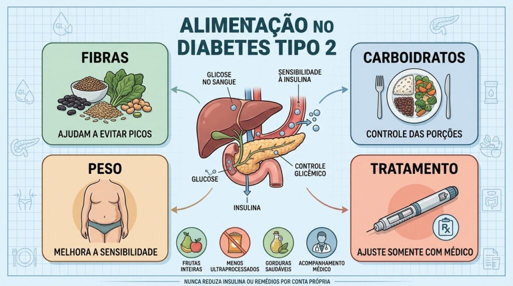Fibras, porções, peso e tratamento atuam juntos no controle glicêmico.
