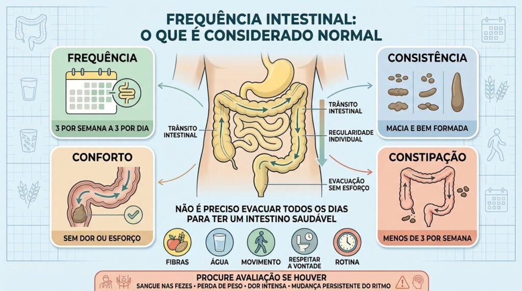 Frequência, consistência e conforto ajudam a definir um ritmo intestinal considerado saudável.
