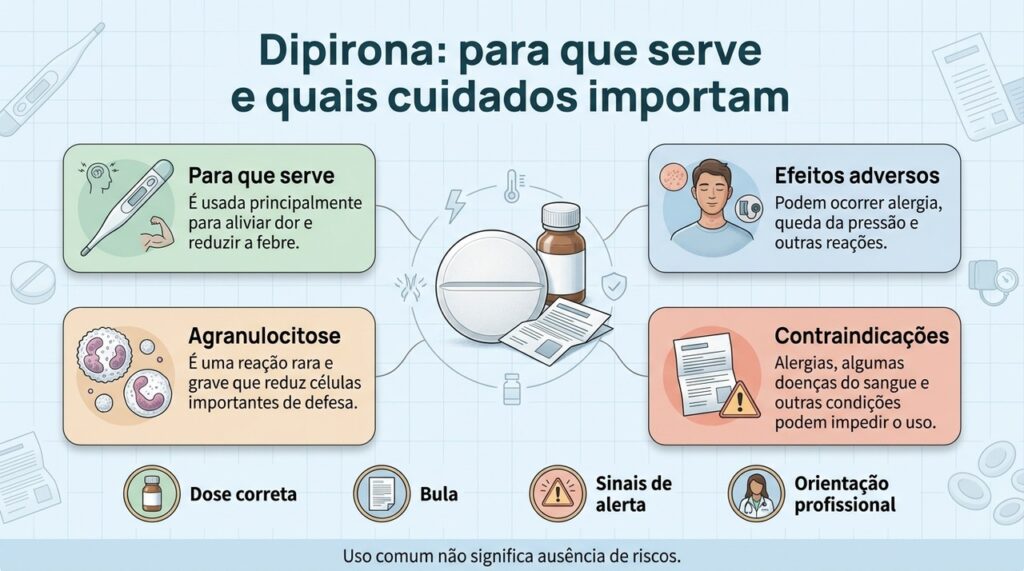 A dipirona pode aliviar dor e febre, mas deve ser usada respeitando contraindicações, dose e sinais de alerta.