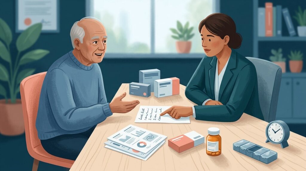 Revisar remédios, suplementos e mudanças recentes facilita decisões e ajuda a identificar possíveis problemas.