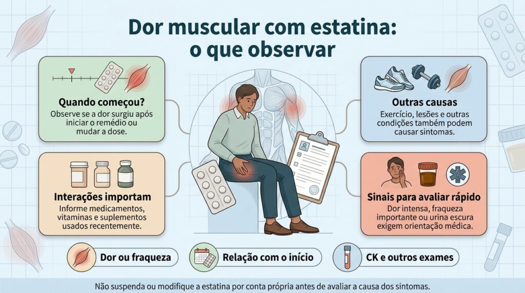 A relação entre estatina e dor muscular deve ser avaliada junto com outros fatores antes de mudar o tratamento.