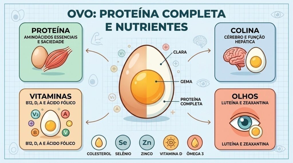Proteína completa, colina, vitaminas e antioxidantes fazem do ovo um alimento nutritivo.