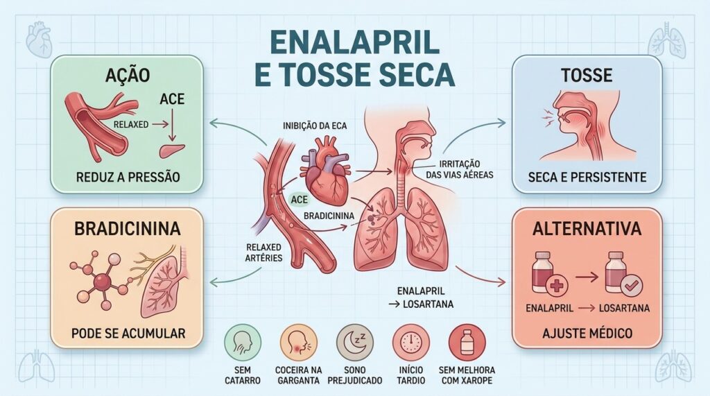 Ação sobre a ECA, bradicinina, sintomas e alternativas orientam o manejo médico.