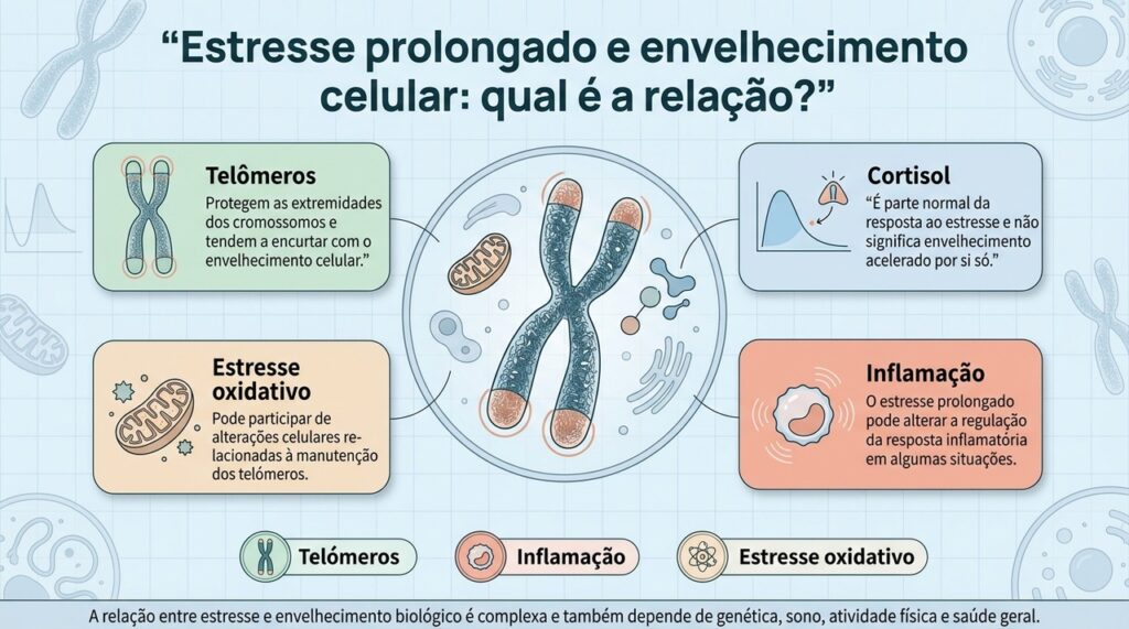 A relação entre estresse e envelhecimento celular envolve diferentes mecanismos e não pode ser explicada apenas pelo cortisol.