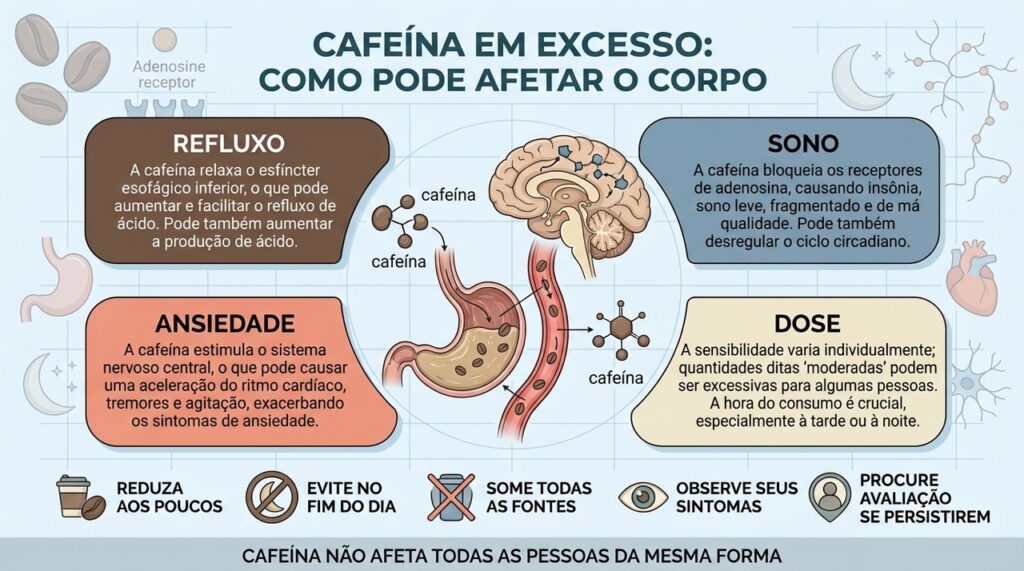 Refluxo, sono, ansiedade, dose e horário explicam os principais efeitos do excesso de cafeína.