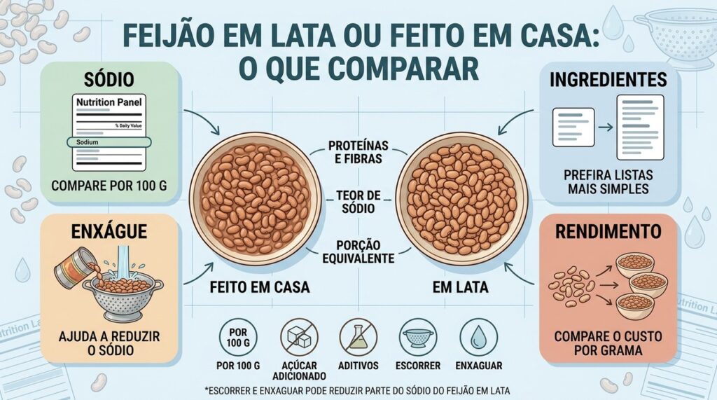 Sódio, ingredientes, enxágue e rendimento orientam a escolha entre os dois preparos.
