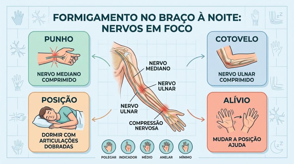 Punho, cotovelo e posição durante o sono ajudam a explicar o formigamento noturno.