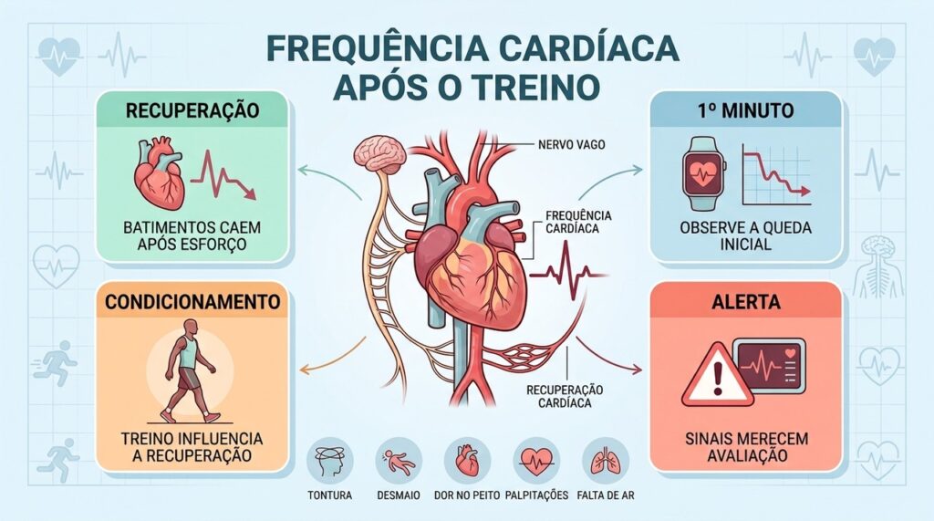 Tempo de recuperação, queda dos batimentos e sintomas ajudam a avaliar a resposta cardiovascular.