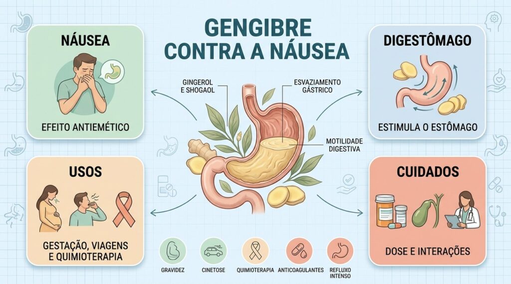 Náusea, digestão, formas de uso e cuidados orientam o consumo responsável do gengibre.