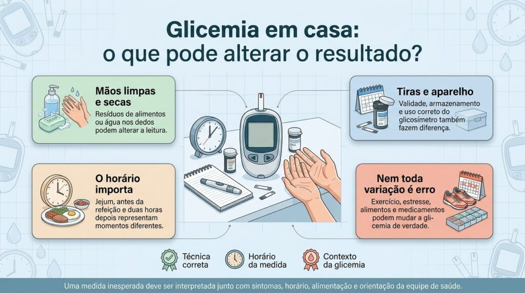 A qualidade da medição depende da técnica, mas alimentação, exercício, medicamentos e horário também influenciam o resultado.