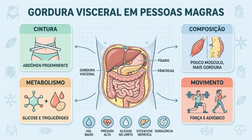 Cintura, músculos, exames e hábitos ajudam a identificar e reduzir a gordura visceral escondida.