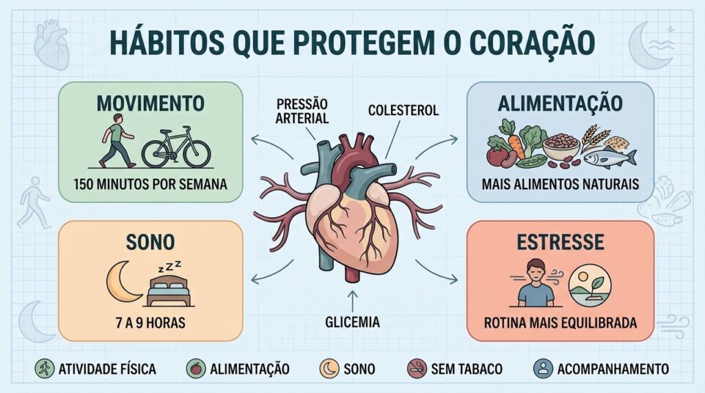 Movimento, alimentação, sono e controle do estresse formam a base da prevenção cardiovascular.