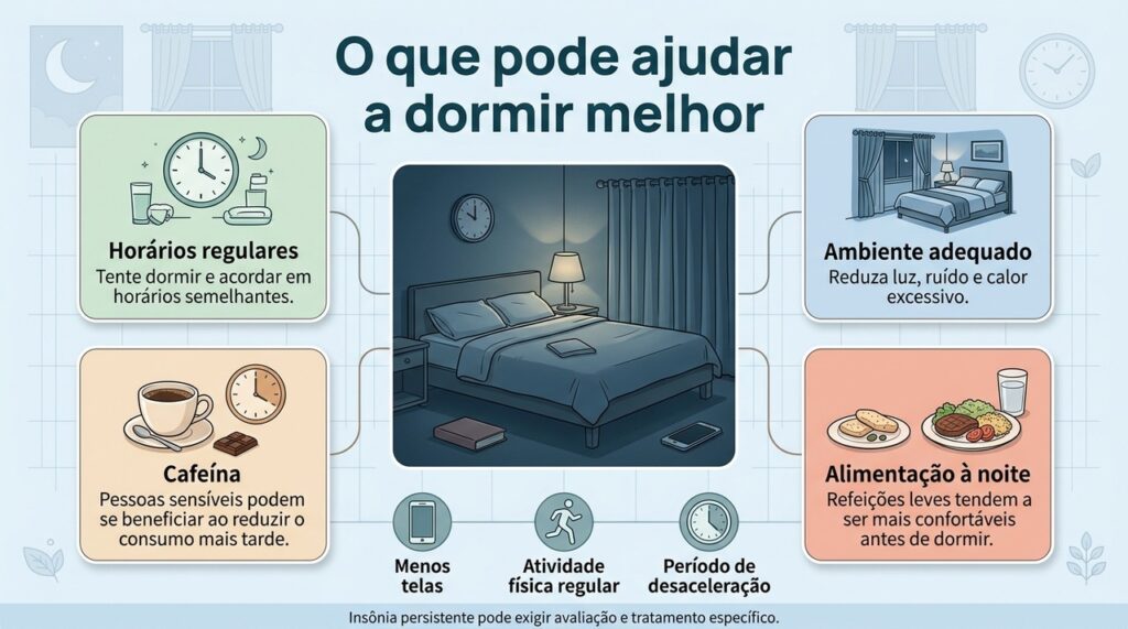 Sono de melhor qualidade costuma depender da combinação entre rotina, ambiente, alimentação e redução de estímulos à noite.