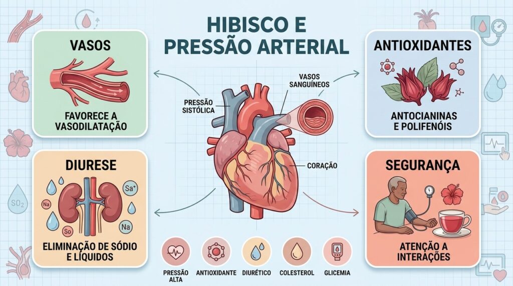 Vasodilatação, ação antioxidante, efeito diurético e cautela com medicamentos orientam o consumo do hibisco.