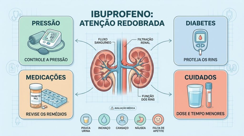 Antes de usar ibuprofeno, pessoas com pressão alta ou diabetes devem buscar orientação profissional.