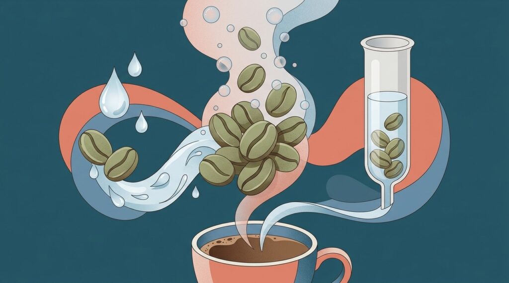 A descafeinação pode usar água, dióxido de carbono ou solventes autorizados para retirar grande parte da cafeína dos grãos.