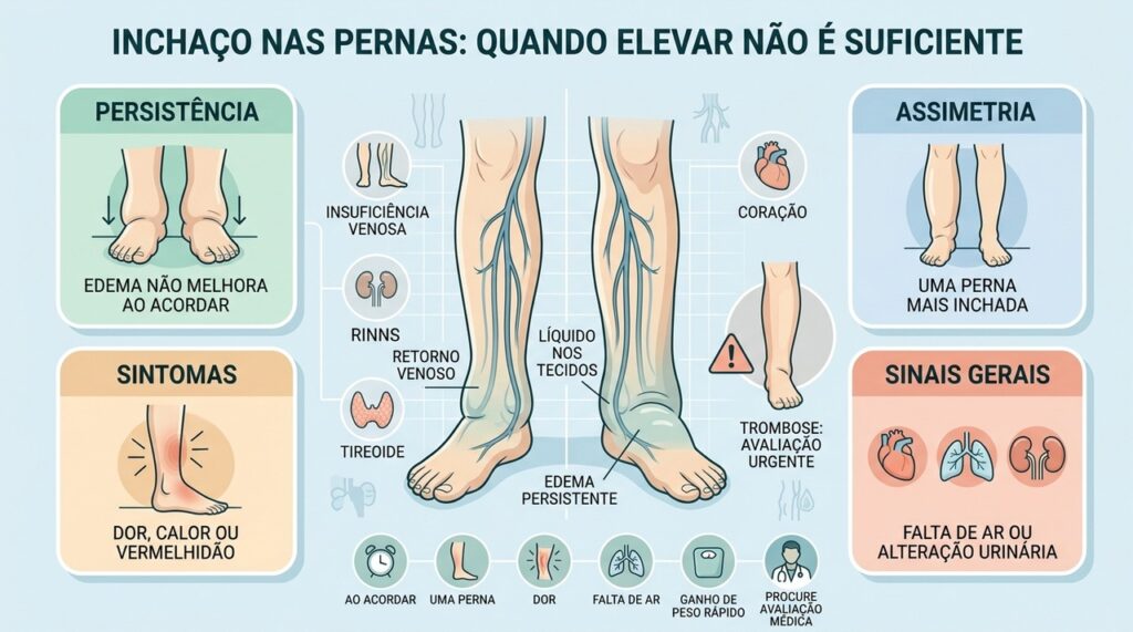 Persistência, assimetria e sintomas associados ajudam a identificar inchaços que exigem avaliação.