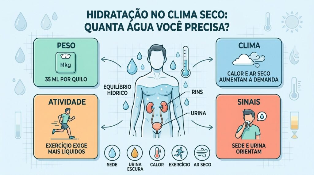 Peso, clima, atividade física e sinais corporais orientam uma hidratação mais adequada.