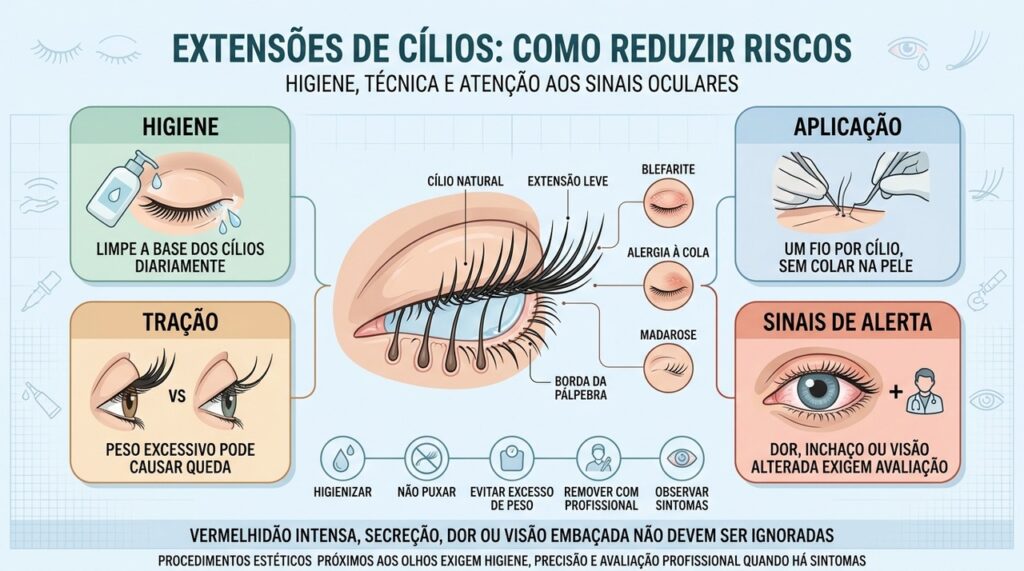 Higiene, aplicação leve e atenção aos sintomas ajudam a proteger olhos e cílios.