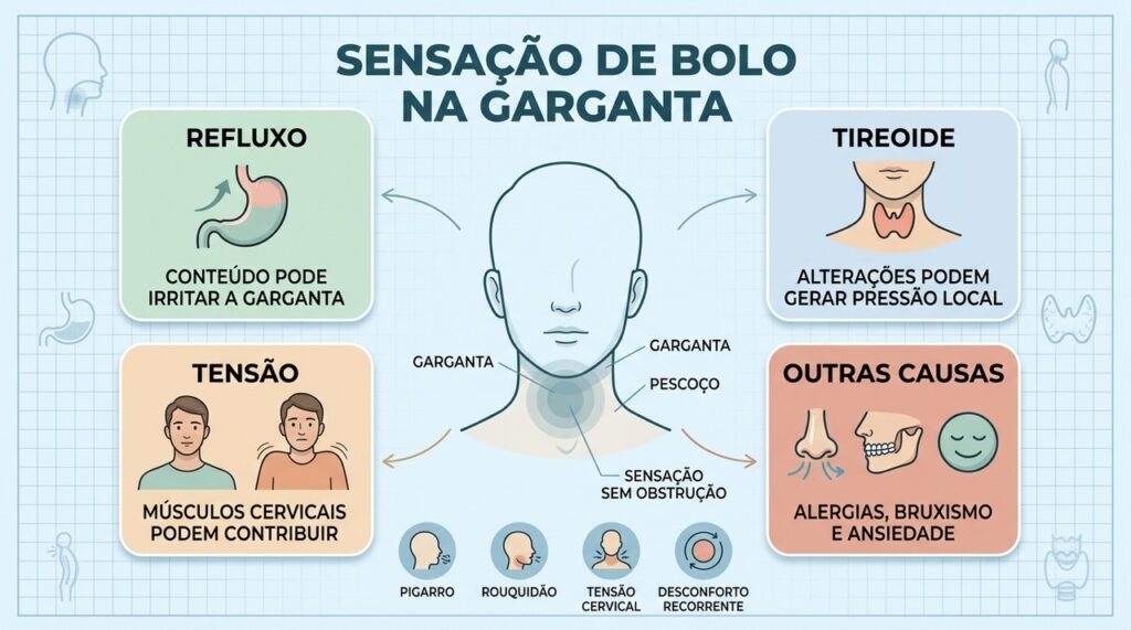 Refluxo, tireoide, tensão muscular e outras causas podem provocar sensação de globus.