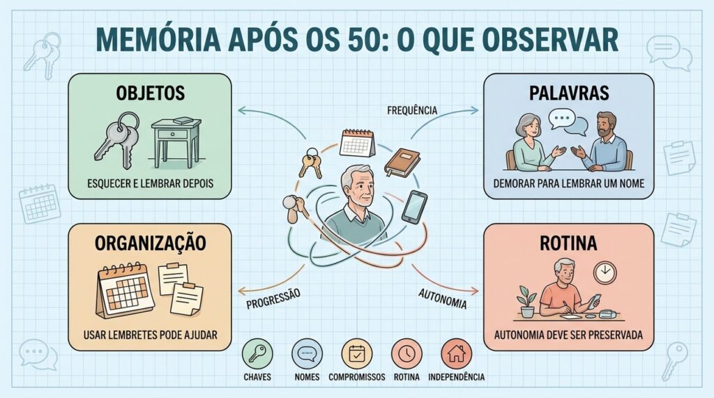 Frequência, progressão e impacto na autonomia ajudam a diferenciar esquecimentos comuns.
