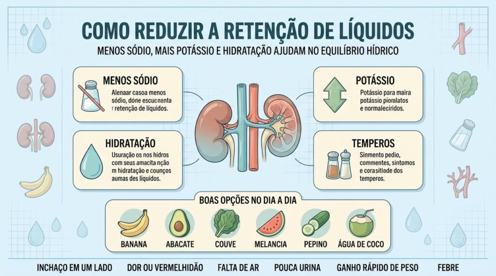 Ajustes na alimentação ajudam o corpo a equilibrar sódio, potássio e líquidos.