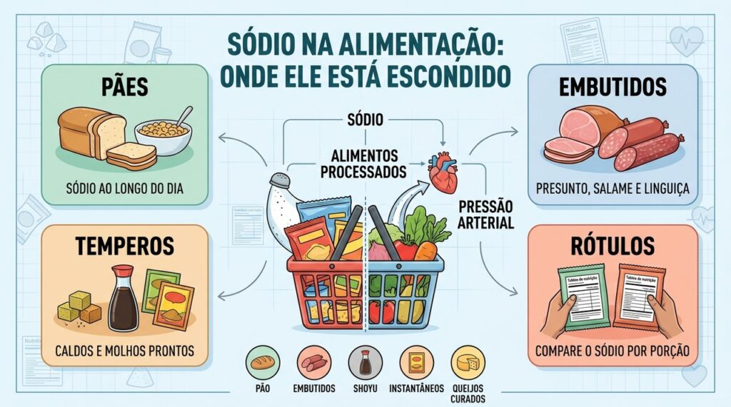Pães, embutidos, temperos e rótulos merecem atenção para reduzir o sódio diário.