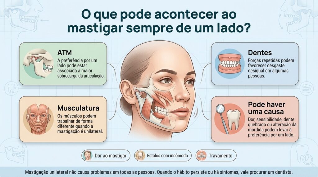 A mastigação unilateral persistente pode se associar a alterações na ATM, nos dentes e na musculatura facial.