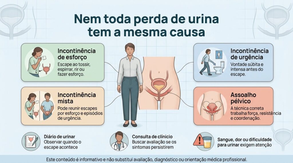 Identificar o contexto do escape ajuda a orientar a investigação e o tratamento mais adequado.