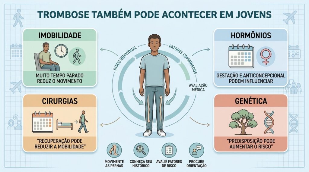 Imobilidade, hormônios, cirurgias e genética ajudam a explicar trombose em adultos jovens.