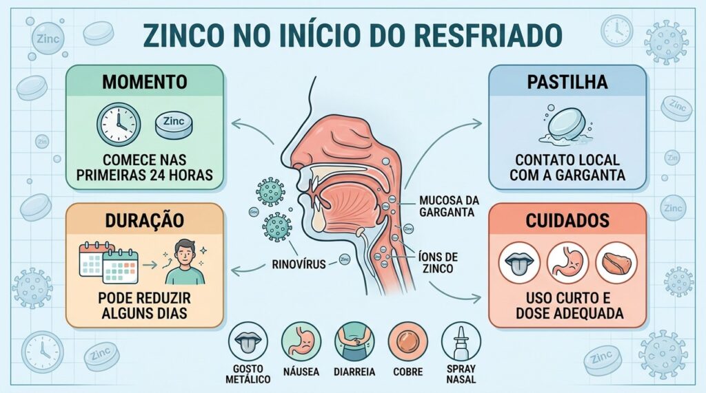 Momento, formulação e duração do uso influenciam o possível benefício do zinco.