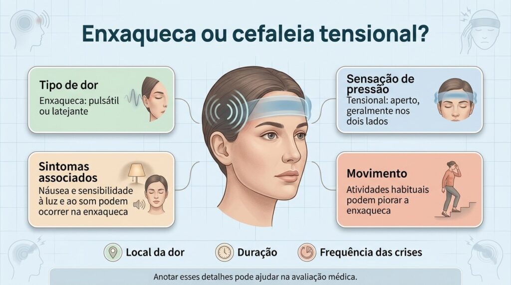 Tipo, localização, sintomas associados e resposta ao movimento ajudam a descrever melhor cada crise.