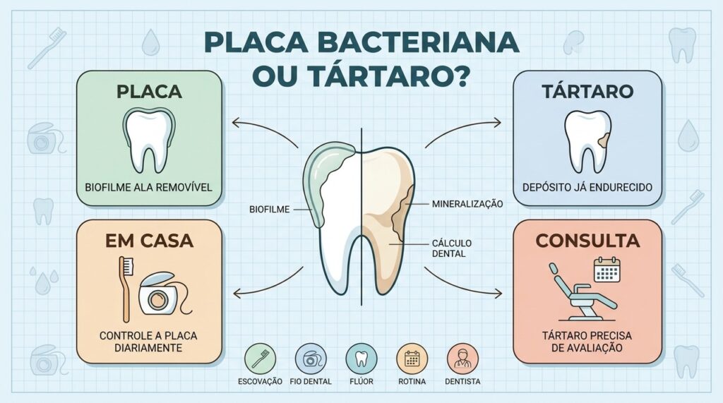 A higiene diária remove placa, mas depósitos endurecidos precisam de cuidado profissional.