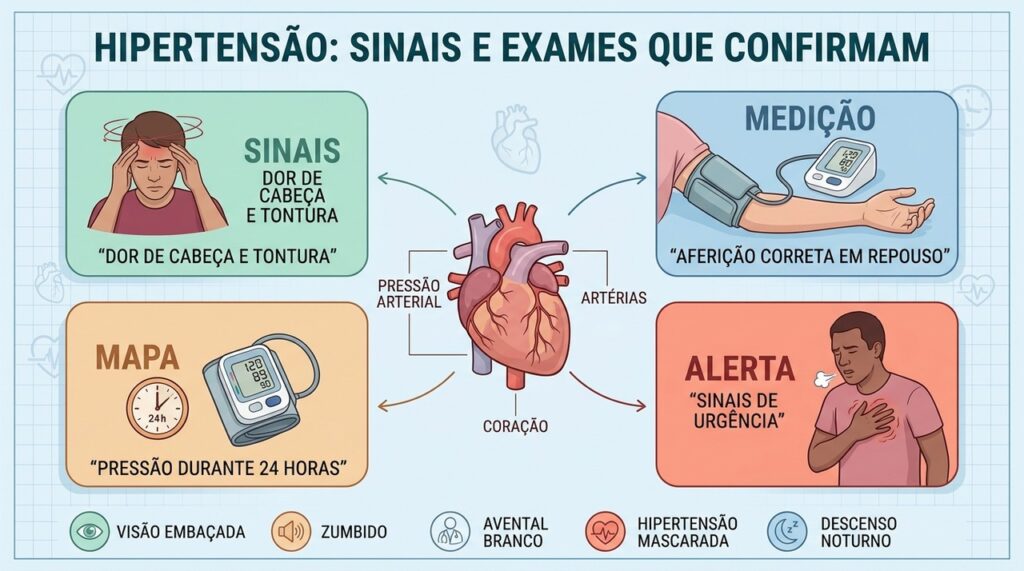 Sinais, aferição e MAPA ajudam a investigar hipertensão além da consulta convencional.