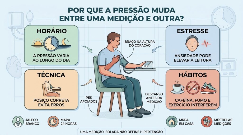 Horário, estresse, técnica e hábitos explicam parte das variações da pressão arterial.