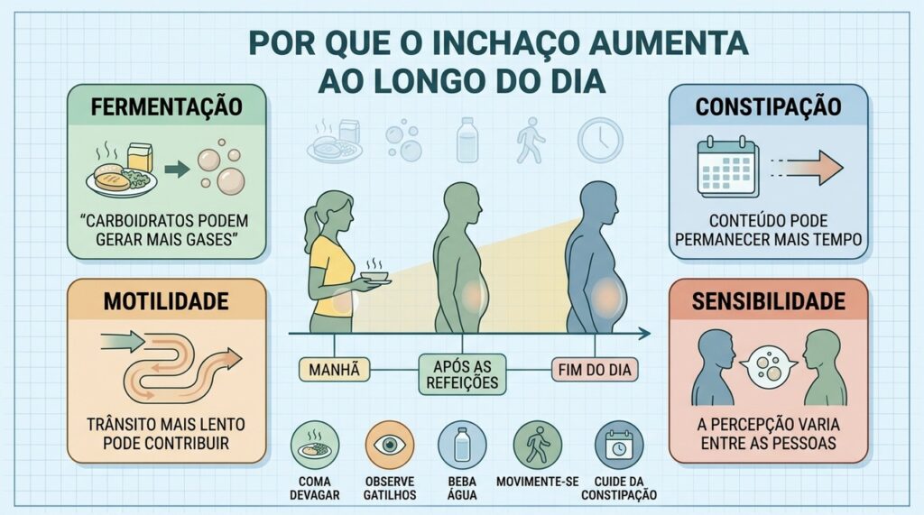 Fermentação, constipação, motilidade e sensibilidade ajudam a explicar o inchaço progressivo.