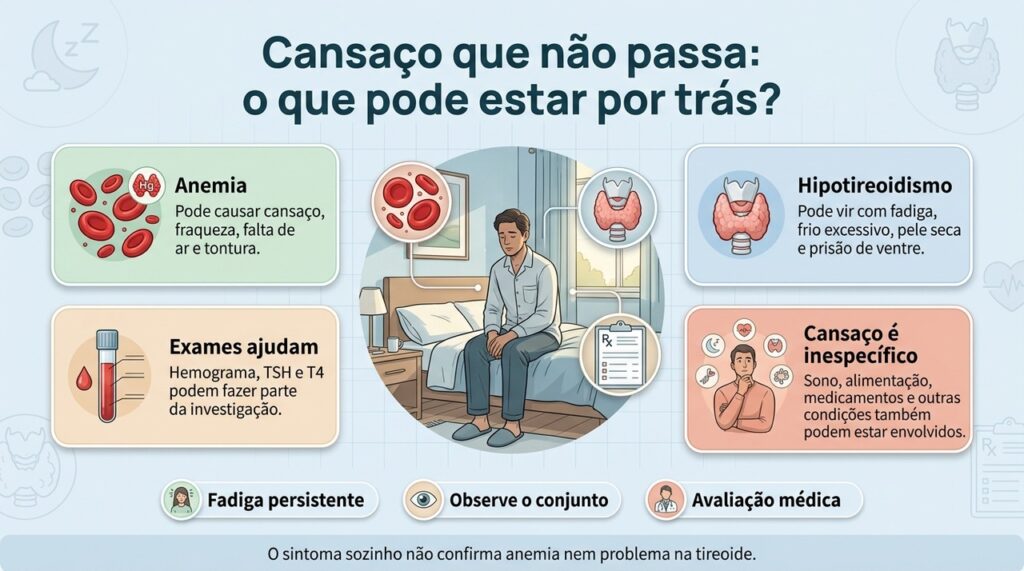 Fadiga persistente pode ter várias causas e, quando necessário, exames ajudam a direcionar a investigação.