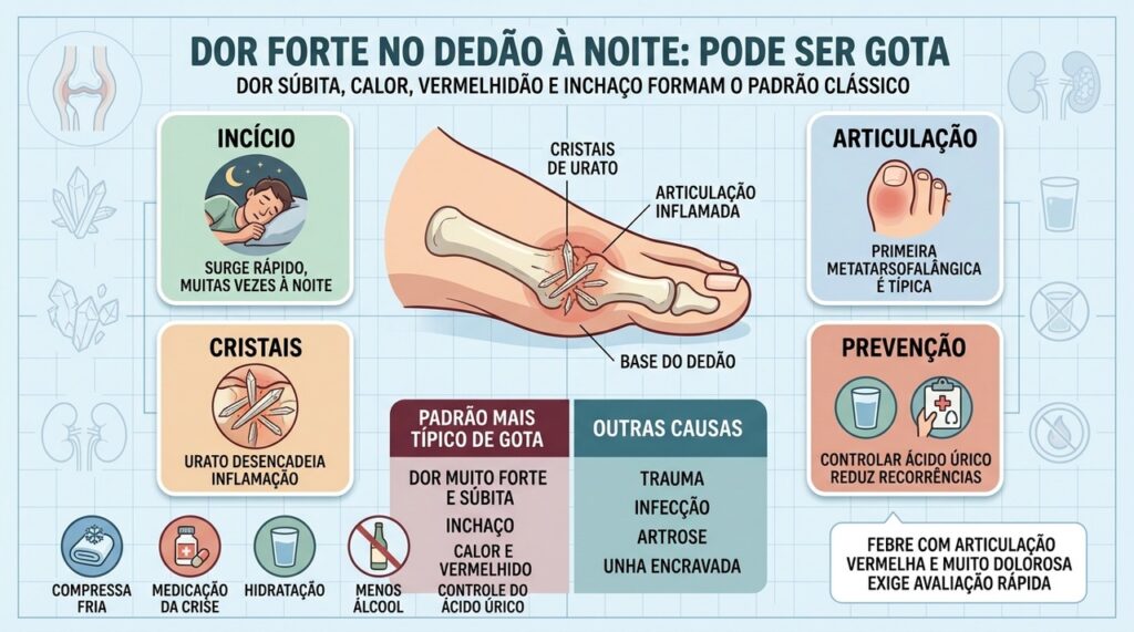 Início súbito, inflamação, cristais e prevenção ajudam a reconhecer e controlar a gota.