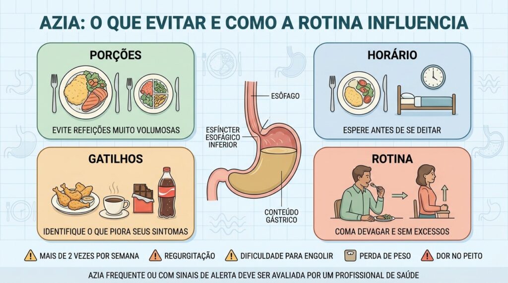 Porções, horários, gatilhos e postura ajudam a reduzir episódios de azia e refluxo.