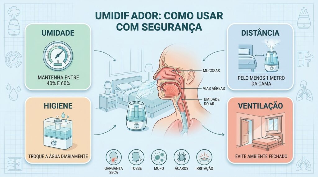 Umidade entre 40% e 60%, higiene e ventilação reduzem riscos do uso incorreto.