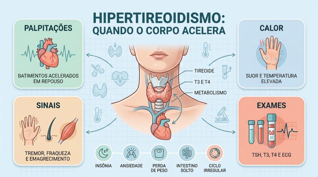Quatro pilares ajudam a reconhecer sintomas, investigar a tireoide e diferenciar ansiedade de hipertireoidismo.