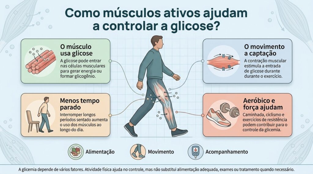 Músculos ativos aumentam o consumo de glicose e podem melhorar a resposta do organismo à insulina.