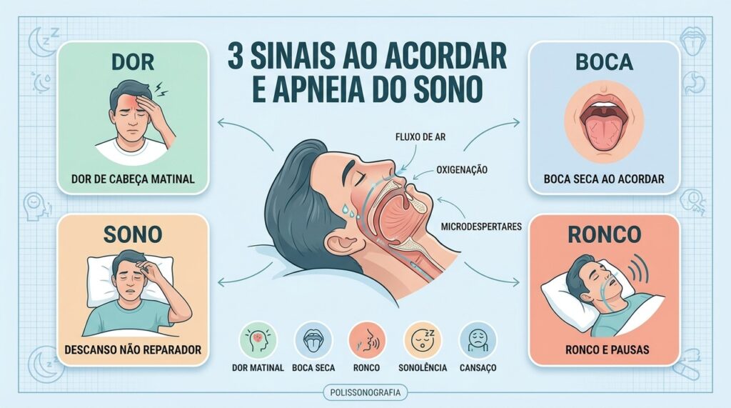 Dor de cabeça, boca seca, sono ruim e ronco ajudam a reconhecer sinais associados à apneia.
