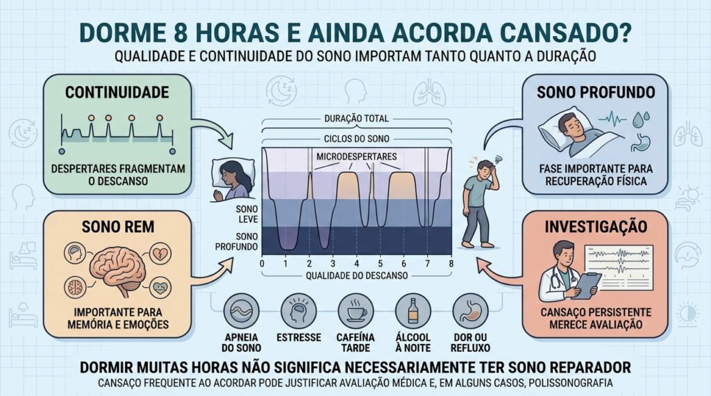 Continuidade, sono profundo e REM ajudam a explicar por que oito horas podem não bastar.