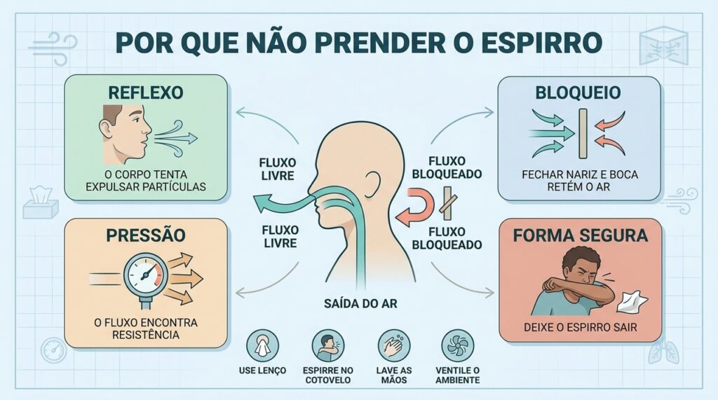 Reflexo, bloqueio, pressão e etiqueta respiratória explicam por que liberar o espirro.
